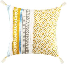 img 4 attached to 18X18 Inch Yellow Tufted Decorative Throw Pillow Cover With Tassel - Moroccan Style Boho Tribal Cushion For Couch Sofa