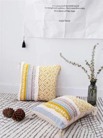 img 3 attached to 18X18 Inch Yellow Tufted Decorative Throw Pillow Cover With Tassel - Moroccan Style Boho Tribal Cushion For Couch Sofa