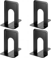 maxgear universal non-skid heavy duty metal bookends for shelves - premium book stopper for books, movies, cds, and video games - xl size (2 pairs/4 pieces) - 8.5 x 5.9 x 7.8 inches - black logo