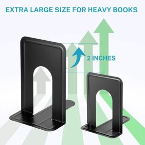 img 3 attached to MaxGear Universal Non-Skid Heavy Duty Metal Bookends For Shelves - Premium Book Stopper For Books, Movies, CDs, And Video Games - XL Size (2 Pairs/4 Pieces) - 8.5 X 5.9 X 7.8 Inches - Black