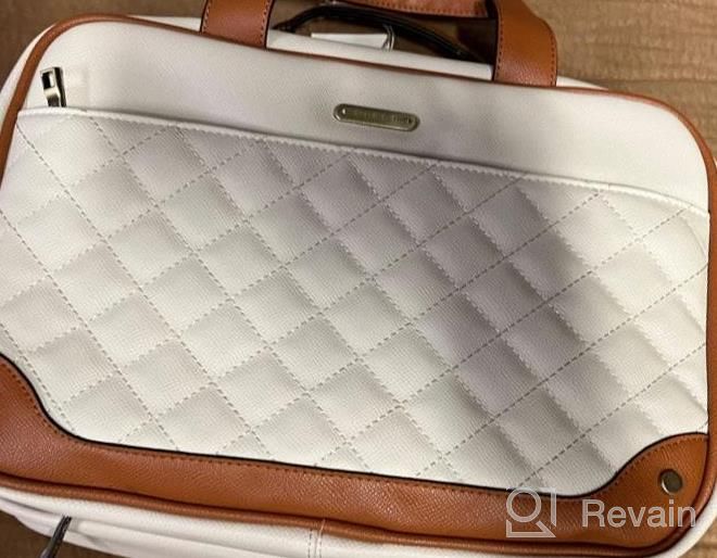 img 1 attached to Leather Water-Resistant Travel Toiletry Bag For Women - Large Makeup Cosmetic Organizer With Hanging Hook, Full Sized Container For Accessories And Toiletries review by Geoff Cooper