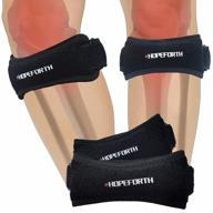 adjustable knee strap 2 pack for pain relief and support during sports and activities like soccer, basketball, volleyball, running, hiking, tennis, tendonitis, and squats - hopeforth patella brace logo