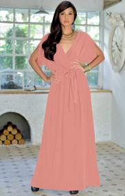 img 2 attached to Women'S V-Neck Floor Length Maxi Dress Gown - Semi-Formal Short Sleeve Style By KOH KOH