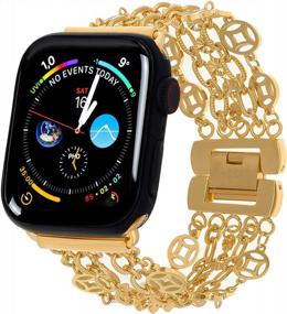 img 4 attached to 18K Gold Plated Stainless Steel Replacement Apple Watch Band For Women - Compatible With 38Mm/40Mm/41Mm/42Mm/44Mm/45Mm Size IWatch SE Series 7/6/5/4/3/2/1 - Stylish Gold Chain Design By PLTGOOD