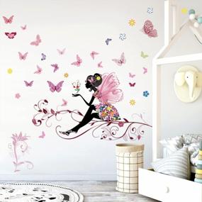 img 3 attached to Colorful Butterfly Girl Wall Decal With Flower Fairy Design - DIY Vinyl Mural Art For Baby Nursery, Bedroom, Playroom, And Home Decoration - Perfect For Girls Room