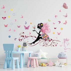 img 4 attached to Colorful Butterfly Girl Wall Decal With Flower Fairy Design - DIY Vinyl Mural Art For Baby Nursery, Bedroom, Playroom, And Home Decoration - Perfect For Girls Room