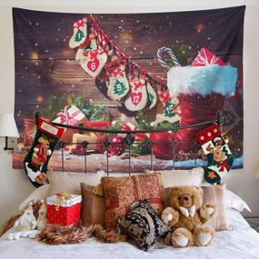 img 1 attached to Emvency Christmas Tapestry With Pockets - 50"X60" Rustic Wooden Candy And Vintage Winter Snowflakes Design For Happy Xmas Home Decor In Bedroom, Living Room, Or Dorm