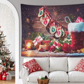 img 3 attached to Emvency Christmas Tapestry With Pockets - 50"X60" Rustic Wooden Candy And Vintage Winter Snowflakes Design For Happy Xmas Home Decor In Bedroom, Living Room, Or Dorm