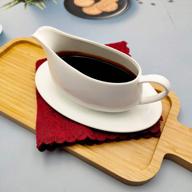 serve in style with our versatile 8 oz gravy boat and ceramic tray set - perfect for salad dressings, milk, broth, creamer, and more! [microwave & dishwasher safe] logo