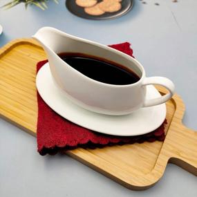 img 4 attached to Serve In Style With Our Versatile 8 Oz Gravy Boat And Ceramic Tray Set - Perfect For Salad Dressings, Milk, Broth, Creamer, And More! [Microwave & Dishwasher Safe]