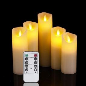 img 4 attached to OSHINE Flameless Candles Battery Operated Candle - Set Of 5 Flickering Pillar LED Candles With 10-Key Remote & 24 Hours Timer, Ivory Real Wax Candles For Home Decor (5" 6" 7" 8" 9" D2.2)