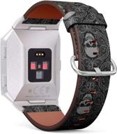 stylish fitbit ionic leather watch wrist band strap bracelet with skulls - stainless steel clasp & adapters логотип