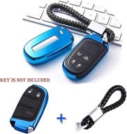 🔑 xotic tech blue soft tpu key fob shell skin cover with keychain | compatible with chrysler 200 300, dodge charger challenger dart durango journey, jeep grand cherokee renegade | smart keyless entry key logo