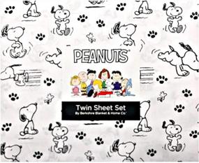 img 2 attached to 🥜 Berkshire Peanuts Snoopy in Motion Twin Sheet Set - Black & White