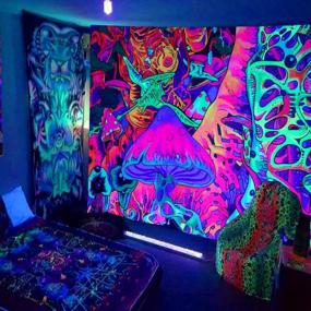 img 3 attached to Glow-In-The-Dark Trippy Mushroom Tapestry For Bedroom And Living Room: Simpkeely'S Blacklight Hippie Monster Neon Wall Hanging In UV Reactive Aesthetic - 51.2 X 59.1 Inches