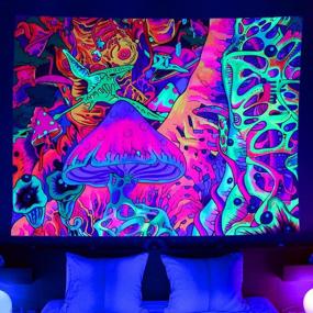 img 4 attached to Glow-In-The-Dark Trippy Mushroom Tapestry For Bedroom And Living Room: Simpkeely'S Blacklight Hippie Monster Neon Wall Hanging In UV Reactive Aesthetic - 51.2 X 59.1 Inches