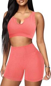 img 3 attached to Get Fit In Style With JNINTH'S Women'S Seamless Workout Sets: Ribbed Leggings With High Waist Sports Bra Set
