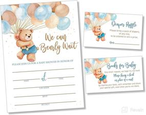 img 4 attached to Large 5X7 inch Boy Baby Shower Invitations - Bundle: Teddy Bear Balloon Theme, Diaper Raffle Tickets, and Baby Shower Book Request Cards with Envelopes, Perfect for Boys Baby Showers