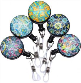 img 4 attached to Pack Of 5 Purida Decorative Name Badge Reels With Belt Clip And Retractable Functionality In Assorted Paisley Patterns - Ideal For Nurses And ID Badges