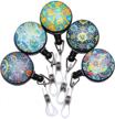 pack of 5 purida decorative name badge reels with belt clip and retractable functionality in assorted paisley patterns - ideal for nurses and id badges logo