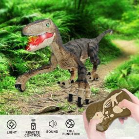 img 2 attached to 2.4Ghz RC Dinosaur Robot Toys With Realistic Sound Effects For Kids - Remote Control Yellow Dinosaur
