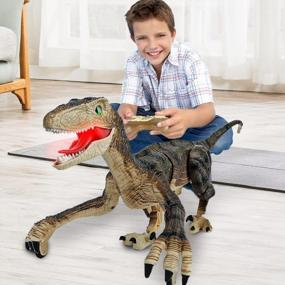 img 4 attached to 2.4Ghz RC Dinosaur Robot Toys With Realistic Sound Effects For Kids - Remote Control Yellow Dinosaur