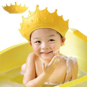 img 4 attached to 👑 FUSACONY Yellow Baby Shower Cap Shield: Cute Crown Visor Hat for Eye and Ear Protection, Enhances Bath Time Fun for Kids 0-9 Years Old