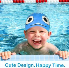 img 3 attached to HeySplash Swim Cap For Kids (Aged 2-12) - Durable Silicone Waterproof Swimming Cap Fit Long Hair And Short Hair, Cute Comfortable Bathing Hat For Children, Boys And Girls