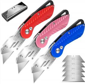 img 4 attached to Get The Ultimate Cutting Experience With DIYSELF Knife Set - 3 Folding Utility Knives With 15 Extra Blades, Belt Clip, Quick Change & Lock-Back Design In Trendy Blue, Pink, And Red Options For Work!