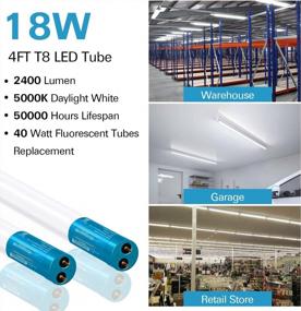 img 2 attached to 20-Pack 4FT LED T8 Ballast Bypass Tubes, 18W, 2400Lm, 5000K, Frosted Lens, UL Listed For Single-Ended & Dual-Ended Connection In T8 T10 T12 Tube Lights With G13 Base, 120-277V