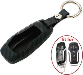 img 4 attached to 🔑 WFMJ Black Carbon Fiber Silicone Key Chain Holder Cover Case for Ford Fusion Mustang F-150 F-450 Edge Explorer F-550 Lincoln MKZ MKC 5 Buttons Remote Smart Key Fob – Stylish and Protective Accessory