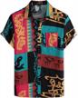 men's cotton linen hawaiian shirt with traditional print and short sleeves, button down style, by lucmatton logo