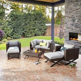 img 1 attached to Relax In Style: PatioFestival Wicker Ottoman With X-Leg Rattan Furniture For Outdoor All-Weather Comfort