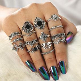 img 3 attached to Women'S Vintage Crystal Stacking Knuckle Rings Set - Gold/Silver Bohemian Finger Rings