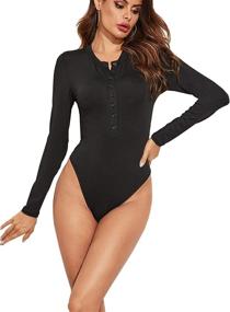 img 3 attached to Bunanphy Sleeve Bodysuit Jumpsuit Buttons Women's Clothing : Bodysuits