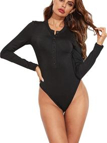 img 4 attached to Bunanphy Sleeve Bodysuit Jumpsuit Buttons Women's Clothing : Bodysuits