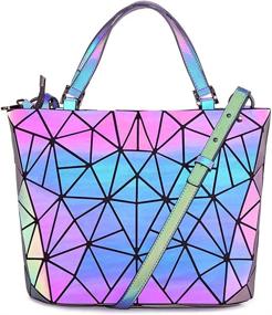 img 4 attached to Luminous Geometric Backpack: Color-Changing Fashion Handbag And Crossbody Purse With Matching Wallet For Women By HotOne