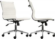 2xhome white mid back office chairs - сиденья из искусственной кожи без подлокотников, поворотное регулируемое по наклону хромированное основание - рабочее кресло для конференц-зала логотип