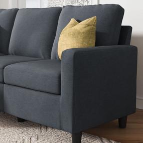 img 1 attached to Modern Reversible Sectional Sofa With Chaise And Ottoman In Bluish Grey Linen Fabric - Perfect For Apartments And Small Spaces From HONBAY