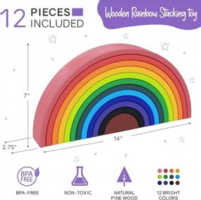 img 3 attached to 🌈 Extra Large Rainbow Stacker (12 Pieces) | Vibrant Colors Wooden Toy – BPA Free Stacking Rainbow - Kid's Wooden Rainbow Stacker Toy - Wooden Baby Toy, 14” x 7” x 2.75”