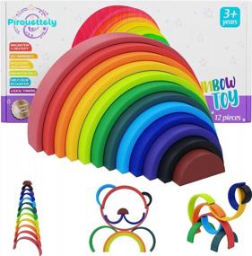 img 4 attached to 🌈 Extra Large Rainbow Stacker (12 Pieces) | Vibrant Colors Wooden Toy – BPA Free Stacking Rainbow - Kid's Wooden Rainbow Stacker Toy - Wooden Baby Toy, 14” x 7” x 2.75”