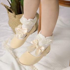 img 3 attached to Charming Little Girls' Vintage Mary Jane Flats With Delicate Pearl Flowers And Bowknot Detail For Weddings And Parties