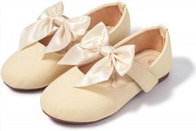 img 4 attached to Charming Little Girls' Vintage Mary Jane Flats With Delicate Pearl Flowers And Bowknot Detail For Weddings And Parties