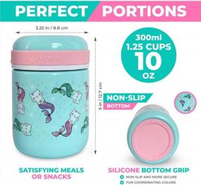 img 4 attached to 10 Oz 300 ML Aqua Cat Mermaid Insulated Lunch Bag With Thermos, Utensil Set & Leakproof Easy Grip Container For Kids Lunches & Soup.