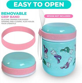 img 3 attached to 10 Oz 300 ML Aqua Cat Mermaid Insulated Lunch Bag With Thermos, Utensil Set & Leakproof Easy Grip Container For Kids Lunches & Soup.