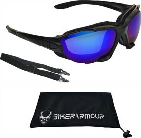 img 4 attached to Bikershades Motorcycle Safety Sunglass Goggles Mirrored Blue Lens Interchangeable Adjustable Strap & Removable Foam Cushion