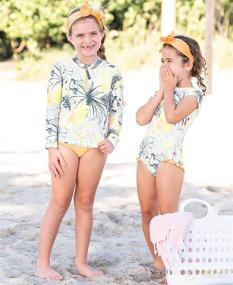 img 2 attached to 👗 RuffleButts® Long Sleeve Rash Guard Swimsuit Set for Baby/Toddler Girls - UPF 50+ Sun Protection and Zipper Closure