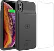 wireless charging battery case compatible with iphone xr (6.1 inch) - ultra slim portable protective extended charger cover (black) logo