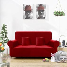 img 3 attached to TAOCOCO Loveseat Cover Couch Covers For 2 Cushion Couch, Polyester-Spandex Fabric With High Stretch 1-Piece Couch Cover, Furniture Protector Loveseat Slipcovers(Loveseat 57"-70", Christmas Red)