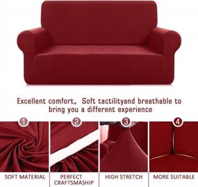 img 1 attached to Чехол для дивана TAOCOCO Loveseat Чехлы для дивана с 2 подушками, ткань из полиэстера и спандекса с высокоэластичным цельным чехлом для дивана, чехлы для защиты мебели Loveseat (Loveseat 57 "-70 ", Christmas Red)